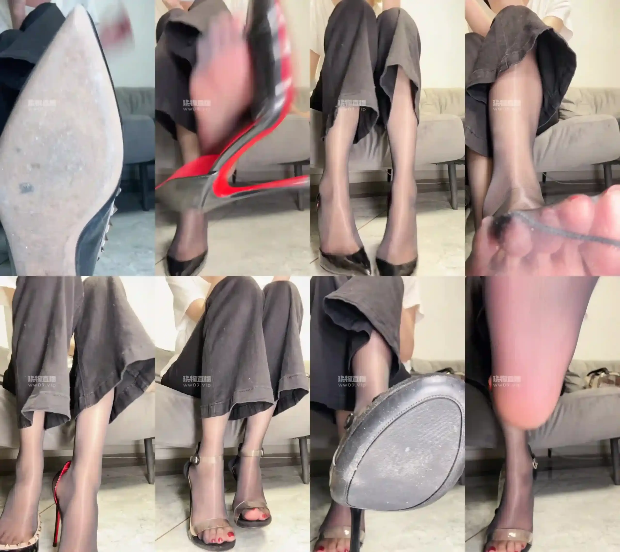 酒鸽 – 库里丝平底鞋油亮黑丝